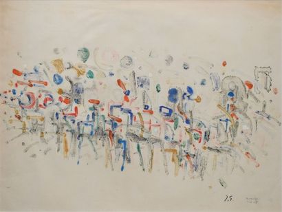 GERMAIN Jacques, 1915-2001 Sans titre, 7.6.65
Monotype en couleurs (traces d'insolation),...
