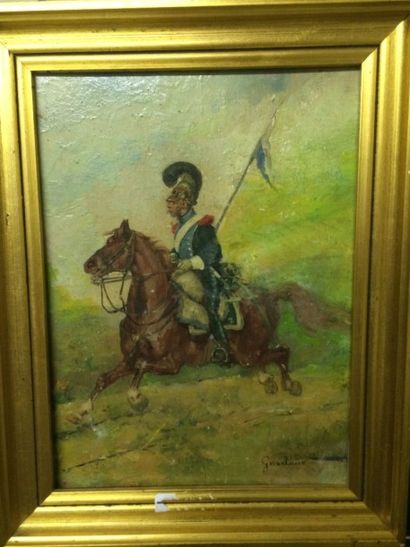 GORDAUX, actif à la fin du XIXème siècle Lancier à cheval

Huile sur panneau signé...
