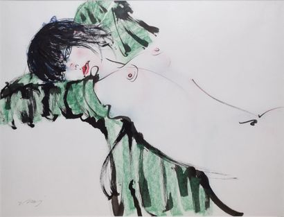 HAYASHI Toshiro, XXe siècle Nu à la chemise verte

plume et lavis d'encre noire et...