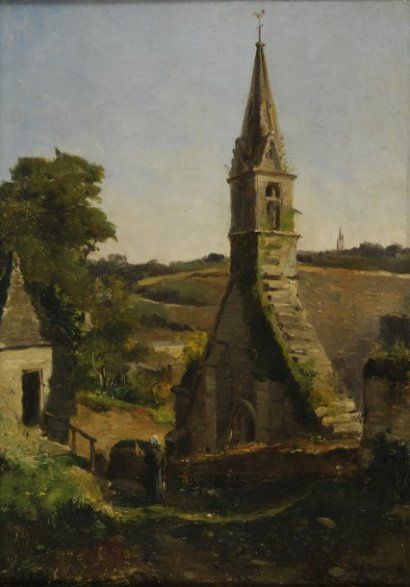 LANSYER Emmanuel, 1835-1893 Paysanne devant la chapelle, 1863

Huile sur toile (restaurations),...