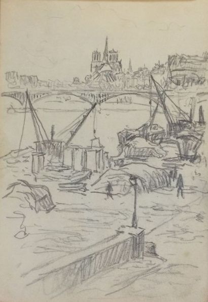 LEPRIN Marcel, 1891-1933 Carnet de croquis et de dessins de 8 pages dont Notre-Dame...