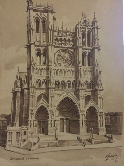 LORAIN Abel (XXe siècle) La porte Guiller à Semur - Eglise de la Real à Perpignan...