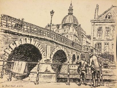 LORAIN Abel (XXe siècle) Le pont neuf à Lille

Encre (piqure), signée en bas à droite,...