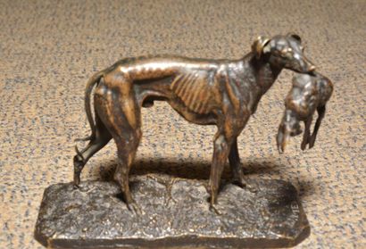 MENE Pierre Jules, 1810-1879 Lévrier au lièvre

bronze à patine brune (usures à la...