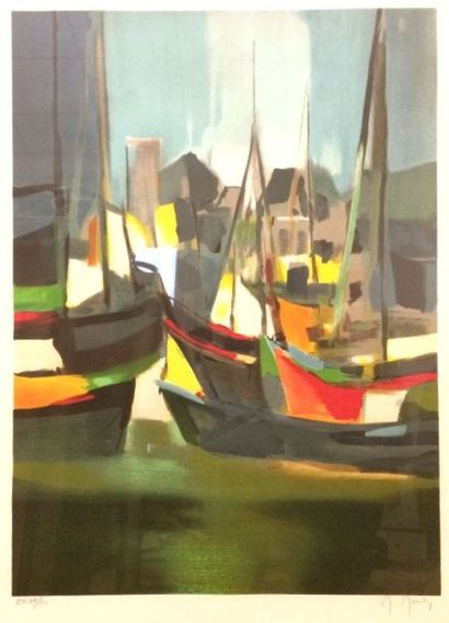 MOULY MARCEL (1918-2008) Bateaux à quai

Lithographie, signée en bas à droite, justifiée...