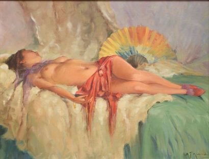 RICHARD DURANDO TOGO, NÉ EN 1910 Odalisque à l'éventail

Acrylique sur toile, signée...