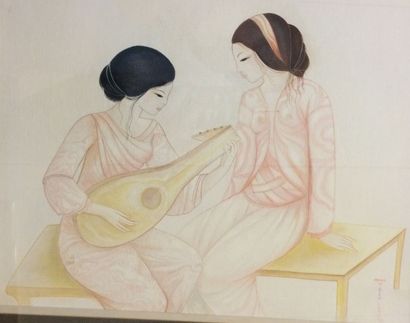 TRAN-LONG Mara (née en 1935) Jeunes femmes à la guitare

Technique mixte sur papier,...