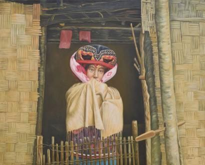 WANG WEI, XXe siècle Chinoise Pumi en costume, Yunnan, 7-1992

peinture sur toile,...