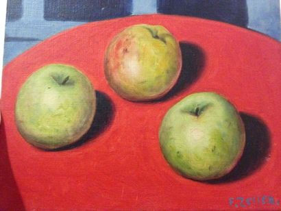 ZELLER Fred (1912-2003) Nature morte aux trois pommes. 

Huile sur toile signée en...