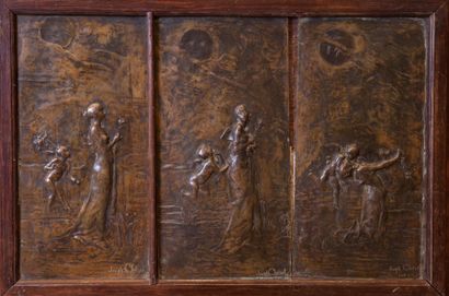 CHÉRET Joseph, 1838-1894 Idylle nocturne

Triptique en bronze formé de trois plaques...