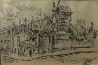 CHERVIN Louis, 1905-1969 Le Moulin de la Galette, 

mine de plomb sur papier beige...