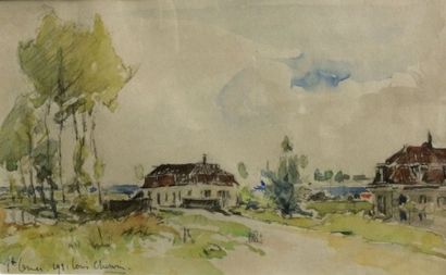 CHERVIN Louis, 1905-1969 Pont devant la grande maison, 1931, 

aquarelle, signée...