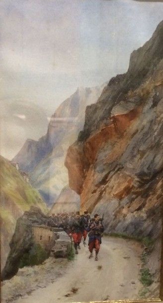 COMBA Pierre (1859-1934) Militaires en montagne

Aquarelle, signée en bas à gauche,...