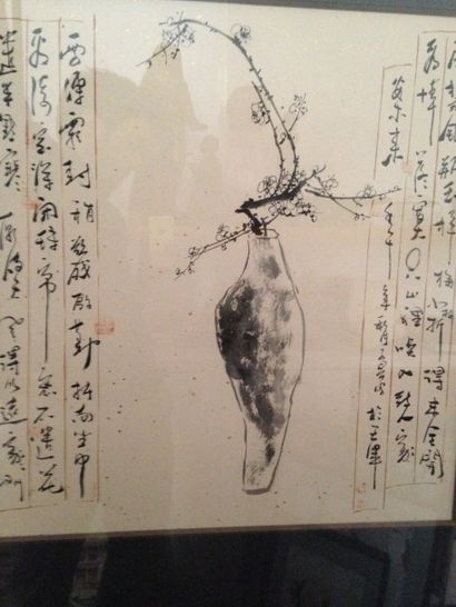 Fang JIEKANG (1901-1987) Encre de Chine sur papier moucheté d'or, représentant un...