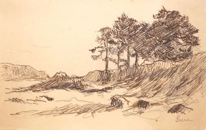 LUCE Maximilien, 1858-1941 
Rivage, arbres et rochers
Plume encre brune et mine de...