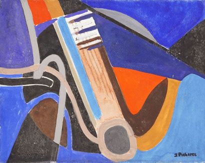 PICHETTE James, 1920-1996 
Sans titre fond bleu
Gouache sur papier marouflé sur toile...