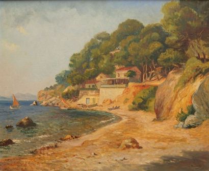 SENCHET Victor, 1879-1973 
Plage aux environs de Toulon
Huile sur toile (infime griffure),...