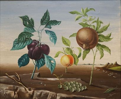 SPIRO Georges, 1909-1994 
Fruits dans un désert
Huile sur toile, signée en bas à...