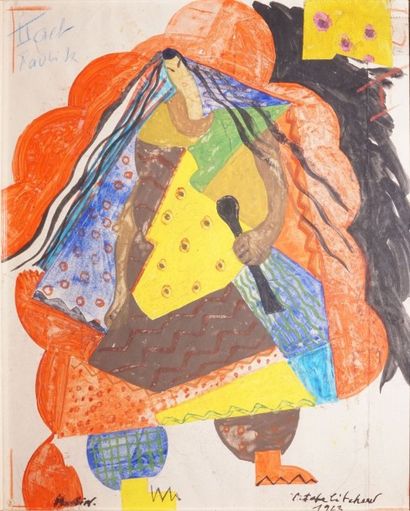 TCHELITCHEW Pavel, 1898-1957 
Étude de costume, 1923
Gouache et collages (plis, taches...