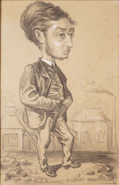 CARJAT ÉTIENNE, 1828-1906 
Portrait charge d'homme devant une mine, 1863
Crayon noir...
