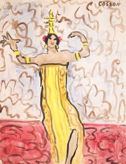 COSSON Marcel, 1878-1956 
Danseuse asiatique
Aquarelle (insolation et marques de...