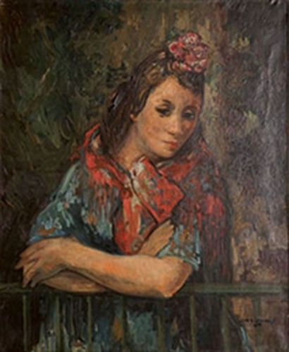 CREIXAMS Pedro, 1893-1965 
Femme au châle
Huile sur toile, signée en bas à droite,...