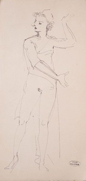 DERAIN André, 1880-1954 
Danseuse
Plume et encre noire, cachet de l'atelier en bas...