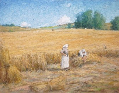 DES FONTAINES André, 1869-1910 
Champ de blé, la moisson
Pastel (trace d'humidité...