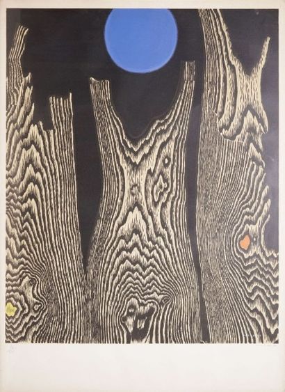 ERNST Max, 1891-1976 
Troncs et lune bleue
Lithographie en couleurs (légère insolation),...
