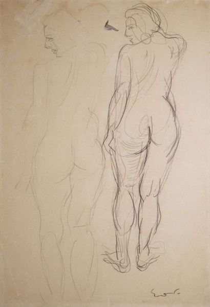 FRIESZ Emile Othon, 1879-1949 
Nus féminins de dos
Etude au crayon noir (insolation...