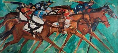 GAILLARDOT Pierre, 1910-2002 
Course de chevaux
Huile sur toile, signée en bas à...