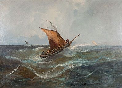 GODCHAUX, XIXe - XXe siècle 
Barques à voile dans un coup de vent
Huile sur toile...