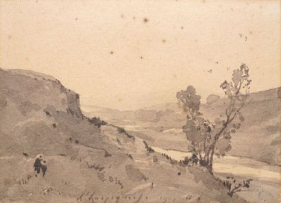 HARPIGNIES HENRI, 1819-1916 
Bords de rivière, un à Cernay, 1899-1901
Deux dessins...