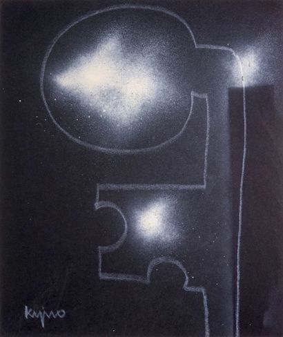 KIJNO Ladislas, 1921-2012 
Sans titre
Crayon blanc et aérographe sur papier noir...
