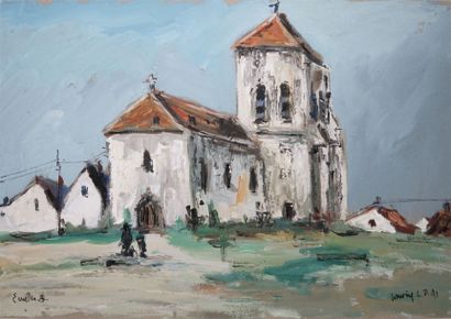 LAVOINE Robert L. P., 1916-1999 
L'église d'Ecuelles
Gouache, signée en bas à droite,...