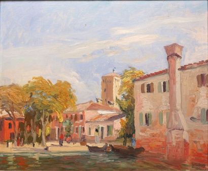 LE MEILLEUR Georges, 1861-1945 
Place et campanille, Torcello, 1910
Huile sur panneau...