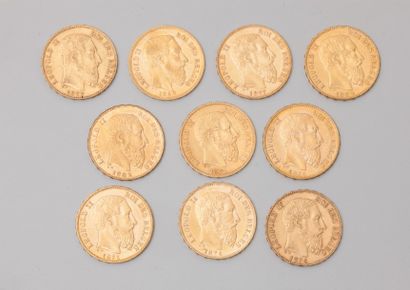 10 Pièces de 20 francs en or belge