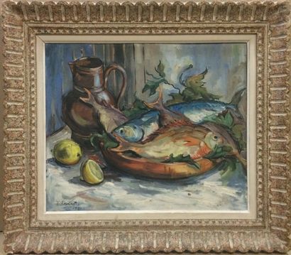 null KOVRANK (XXe siècle) 

Nature morte aux poissons, 1927

Huile sur toile, signée...
