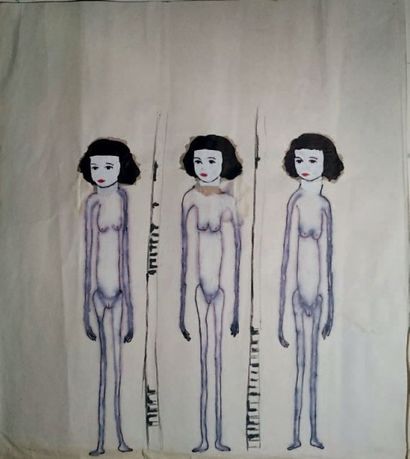HURE Elodie (née en 1985) Les 3 soeurs, 2013
Technique mixte sur papier.
50x45 c...