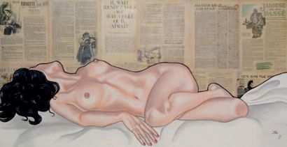 LISA C. (née en 1973) Nu, 2011
Acrylique et collages sur toile, signée en bas à droite.
80x120...