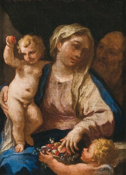 CONCA Sebastiano (Entourage de) 1676 - 1764 La Sainte Famille avec un Ange servant...
