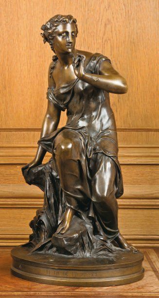 HEBERT Émile, 1828 -1893 Le fil de la vierge Bronze à patine brune nuancée, sur la...