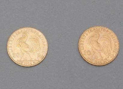 null 2 pièces 20 Fr " au coq " ( 1904 & 1906 ).

