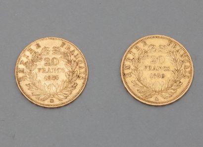 null 2 pièces 20 Fr " Napoléon tête nue " ( 1 x 1855 B ; 1 x 1859 A).