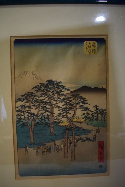 D'après HIROSHIGE six estampes oban tate-e d'après la série des Cinquante-trois stations...