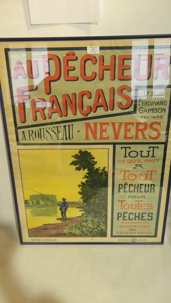 null Très belle affiche encadrée Au Pêcheur français. Rousseau Nevers. 610 x 810...