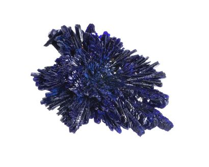 null AZURITE: très jolie gerbe radiée de cristaux allongés, terminés, brillants,...