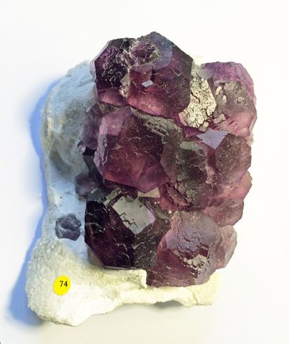 null Elégante FLUORINE mauve foncé: groupe d'une dizaine de pseudo dodécaèdres (jusqu'à...