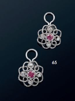 null Paire de clips d'oreilles rosace cordé en or gris 18K (750) et platine (950)...