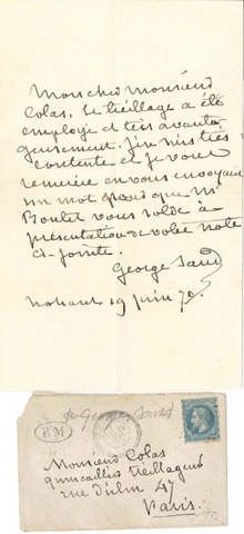 George SAND (1804-1876). L.A.S., Nohant 19 juin 1870, à M. Colas, quincailler treillageur...